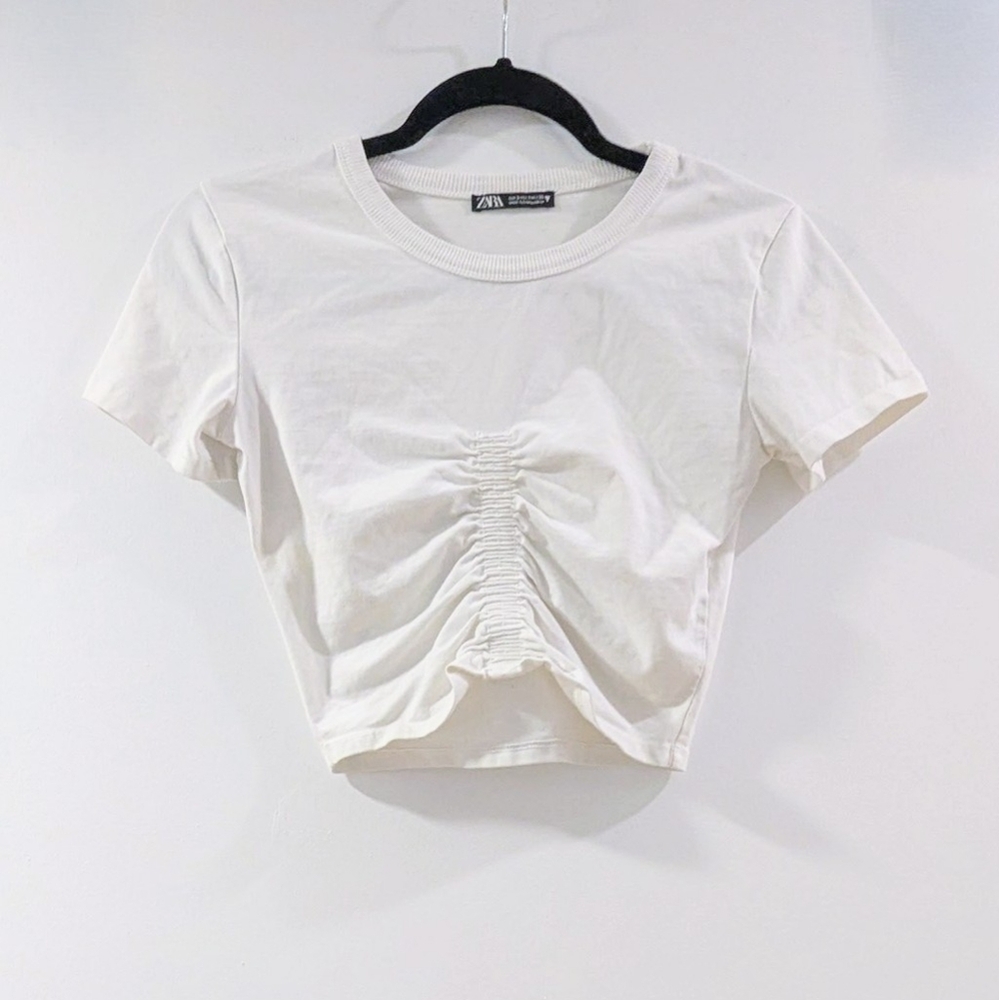 Zara Cream Gathered Front Short Sleeve Tee